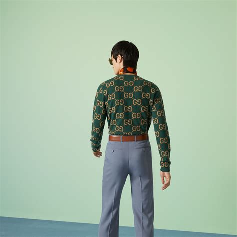 maglione gucci gatto|Maglione in jacquard di lana GG in nero e verde .